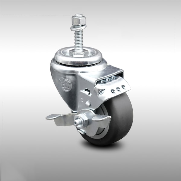 3 Inch SS Thermoplastic Rubber Swivel 10mm Threaded Stem Caster with Brake